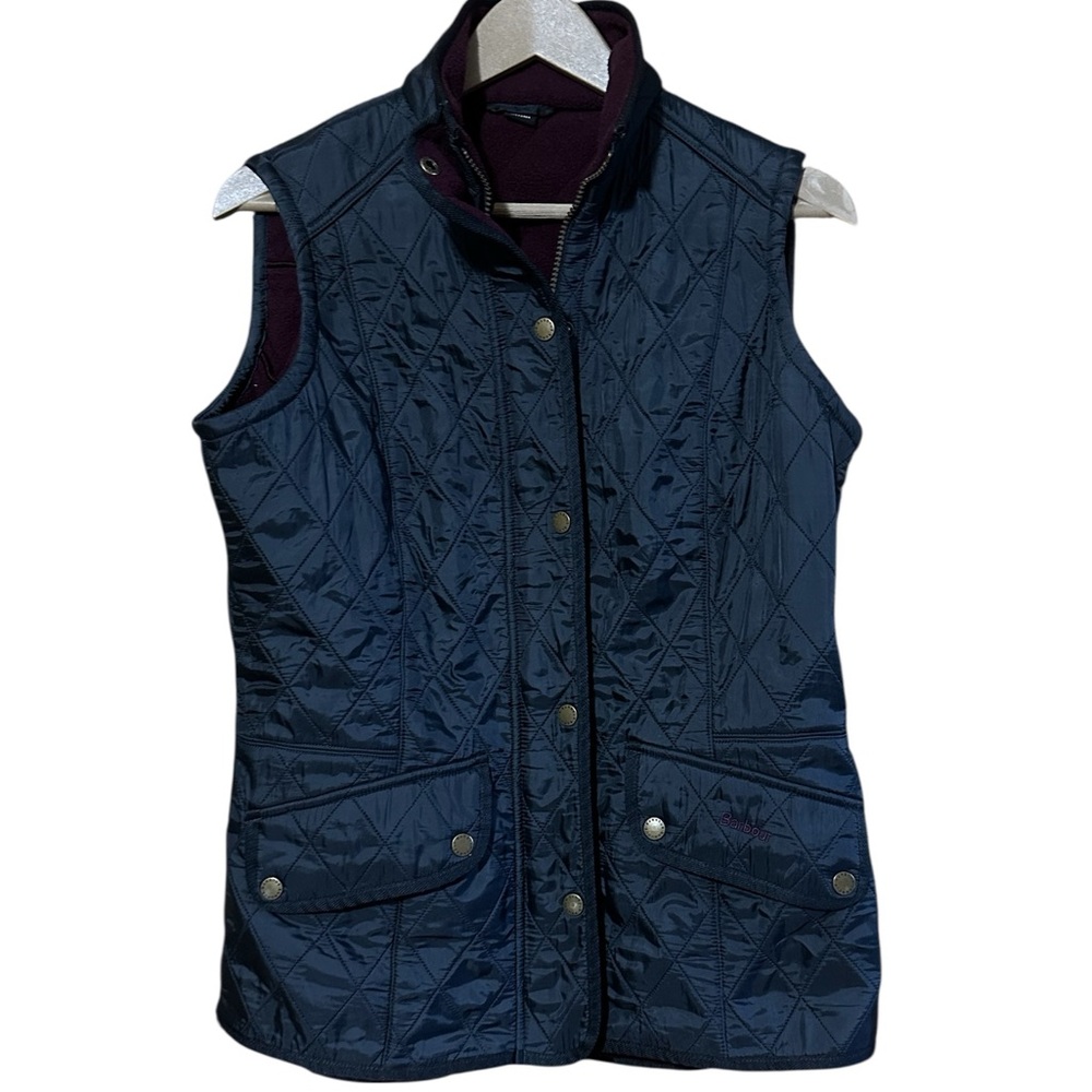 Barbour Women's Quilted Wray Gilet Vest Black Burgundy Fleece Interior Size 10 - Picture 3 of 14